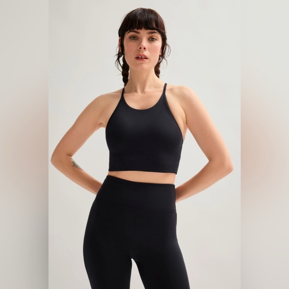 Girlfriend Collective Black Luxe Colette Halter Bra